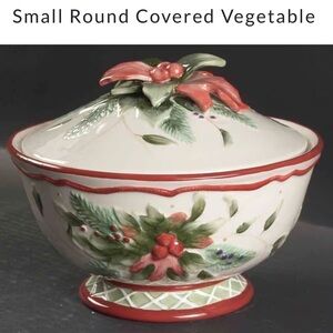 Fitz & Floyd Winter Holiday Small Round Vegetable Bowl With Lid GUC